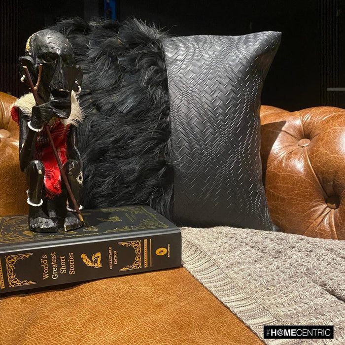 Furry World - Black Faux Leather  &  Fur Decorative Euro Sham