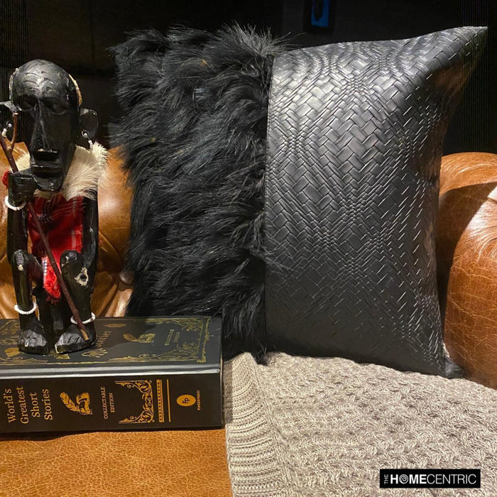Furry World - Black Faux Leather  &  Fur Decorative Euro Sham