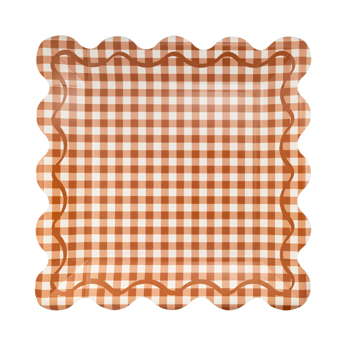 GBL1343 - Rust Gingham Scalloped Square Paper Plates My Mind’s Eye