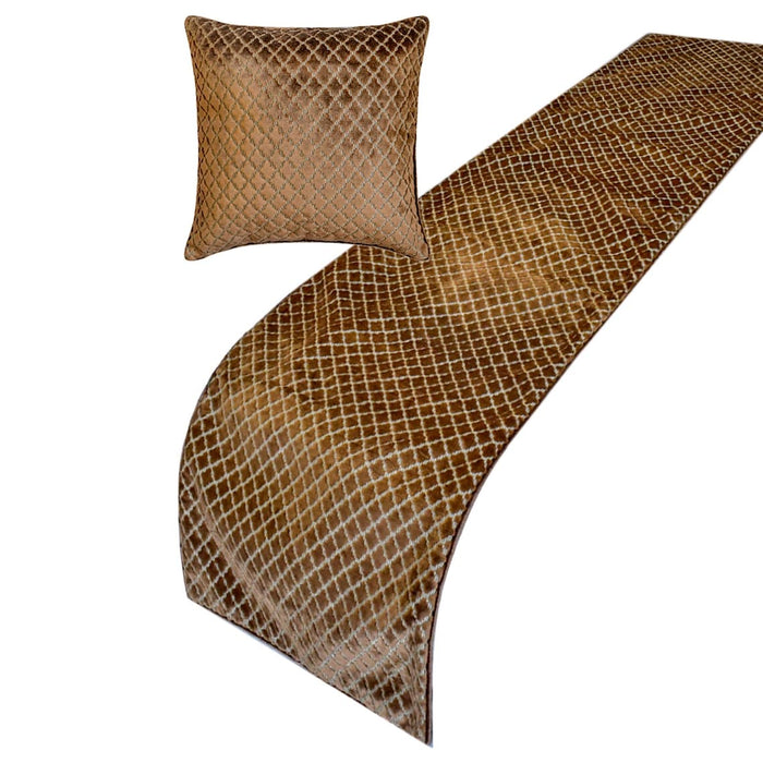 Geolux Legacy Brown - Velvet Brown Decorative Bed Runner and Pillow Cover