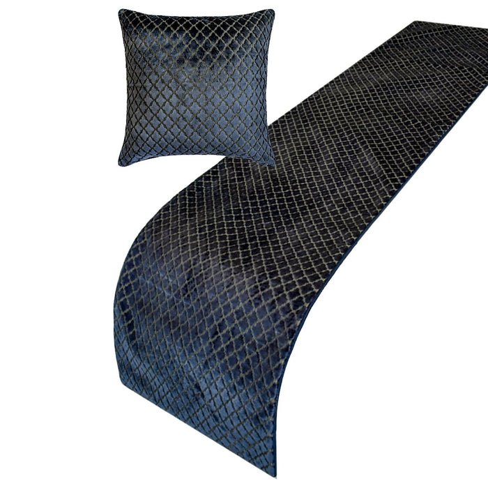 Geolux Legacy Navy - Velvet Navy Decorative Bed Runner and Pillow Cover