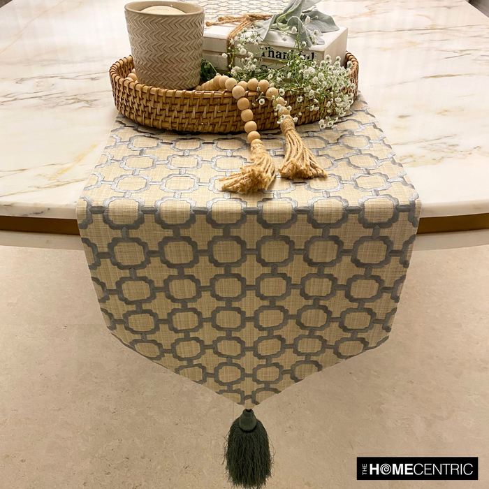 Geometrix Threads - Grey Linen Decorative Table Runner