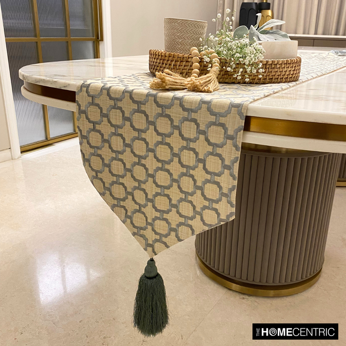 Geometrix Threads - Grey Linen Decorative Table Runner