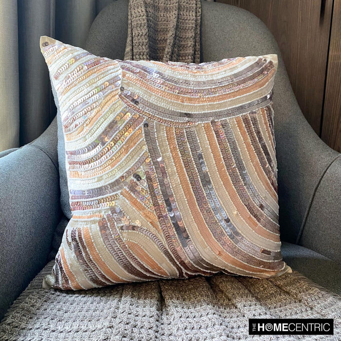 Glamorous - Ivory & Beige Art Silk Throw Pillow Cover