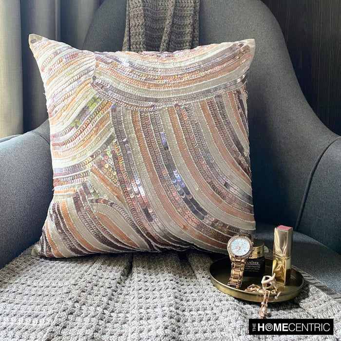 Glamorous - Ivory & Beige Art Silk Throw Pillow Cover