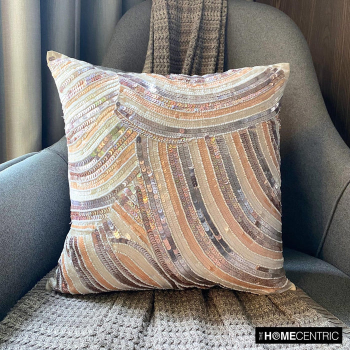 Glamorous - Ivory & Beige Art Silk Throw Pillow Cover