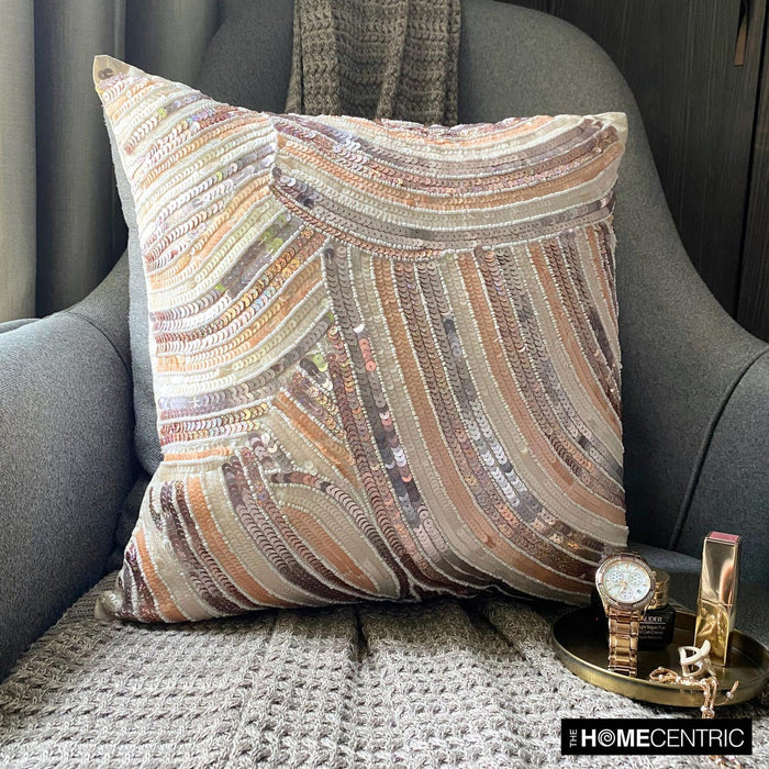 Glamorous - Ivory & Beige Art Silk Throw Pillow Cover
