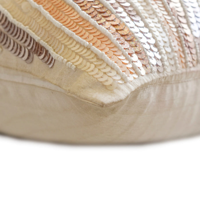 Glamorous - Ivory & Beige Art Silk Throw Pillow Cover