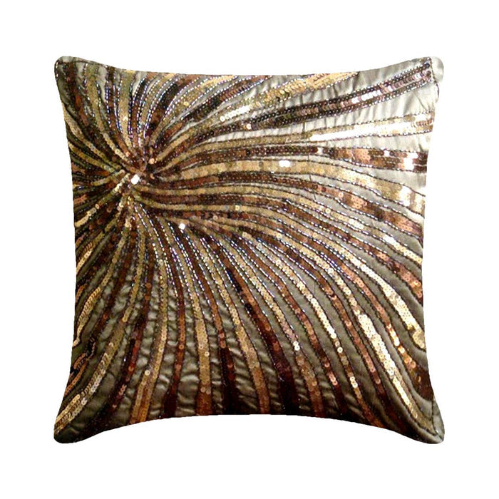 Gold Bloom - Brown & Gold Art Silk Decorative Euro Sham