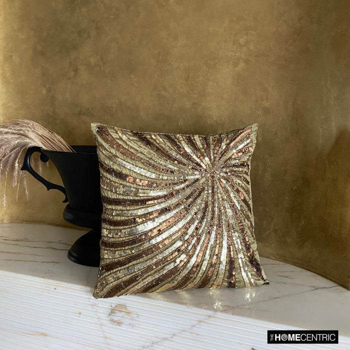 Gold Bloom - Brown & Gold Art Silk Decorative Euro Sham