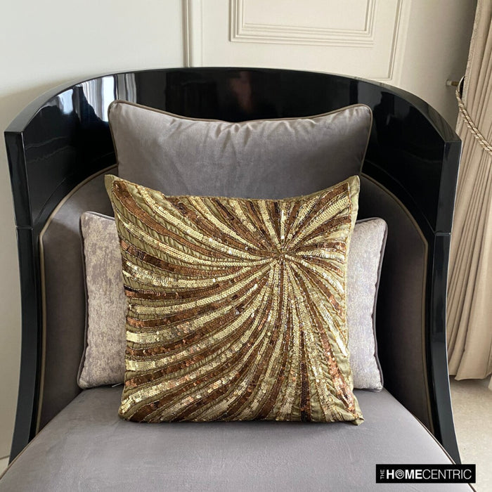 Gold Bloom - Brown & Gold Art Silk Decorative Euro Sham