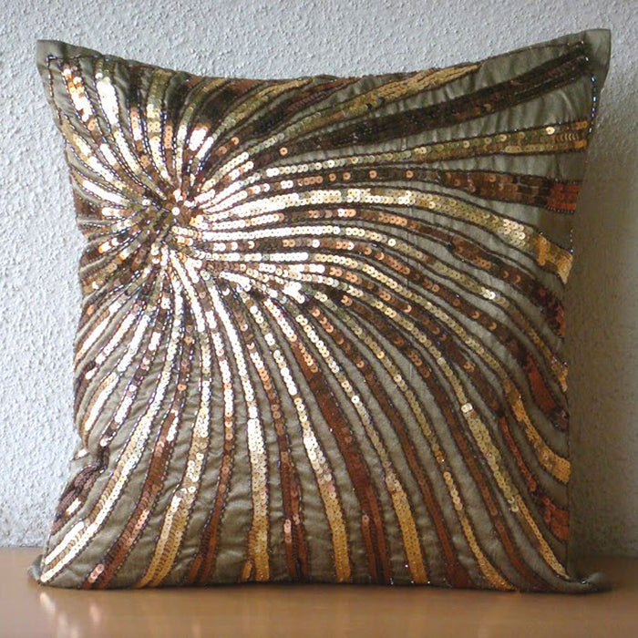 Gold Bloom - Brown & Gold Art Silk Decorative Euro Sham