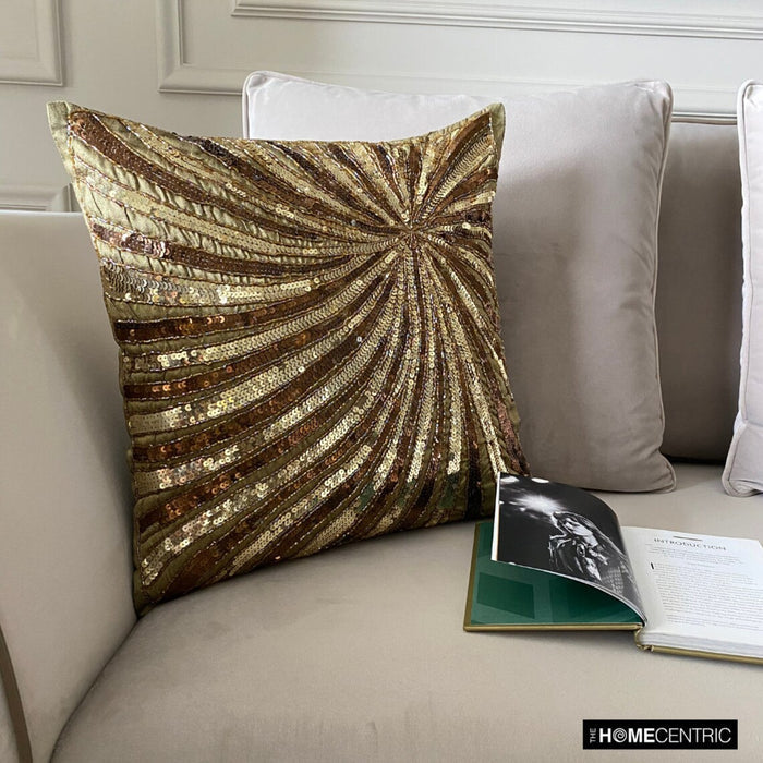 Gold Bloom - Brown & Gold Art Silk Decorative Euro Sham