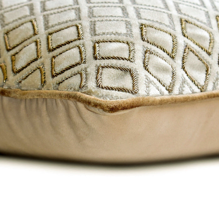 Gold Gem - Beige Velvet Throw Pillow Cover