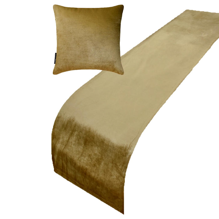 Gold Velvet Plush Decorative Bed Runner and Pillow Cover