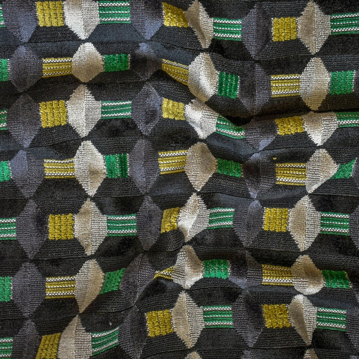 Gray Yellow Jacquard Velvet Fabric