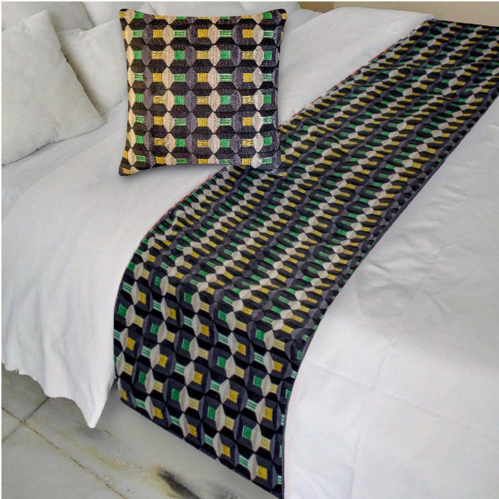 Green Patterns Decorative Bed Runner and Pillow Cover