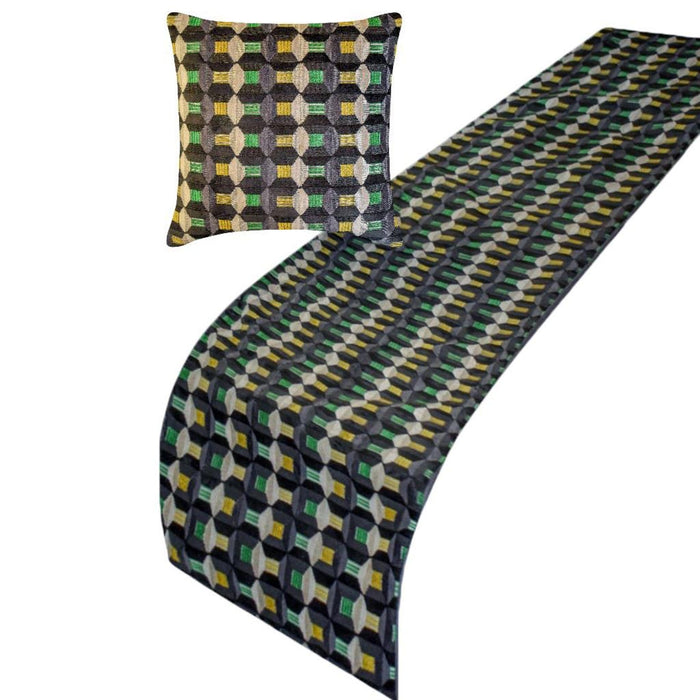 Green Patterns - Velvet Green Decorative Bed Runner and Pillow Cover