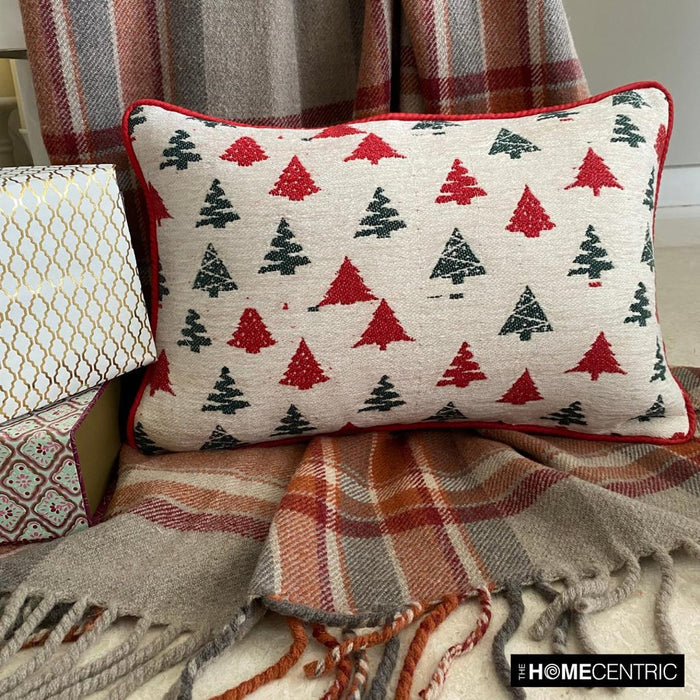 Green & Red Jacquard Decorative Lumbar Pillow Cover - Merry Pine