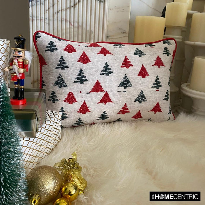 Green & Red Jacquard Decorative Lumbar Pillow Cover - Merry Pine