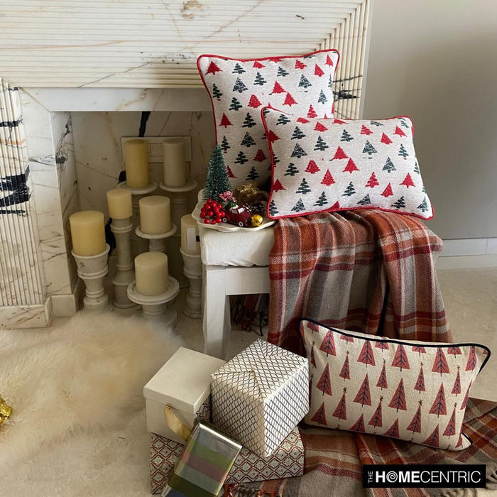 Green & Red Jacquard Decorative Lumbar Pillow Cover - Merry Pine