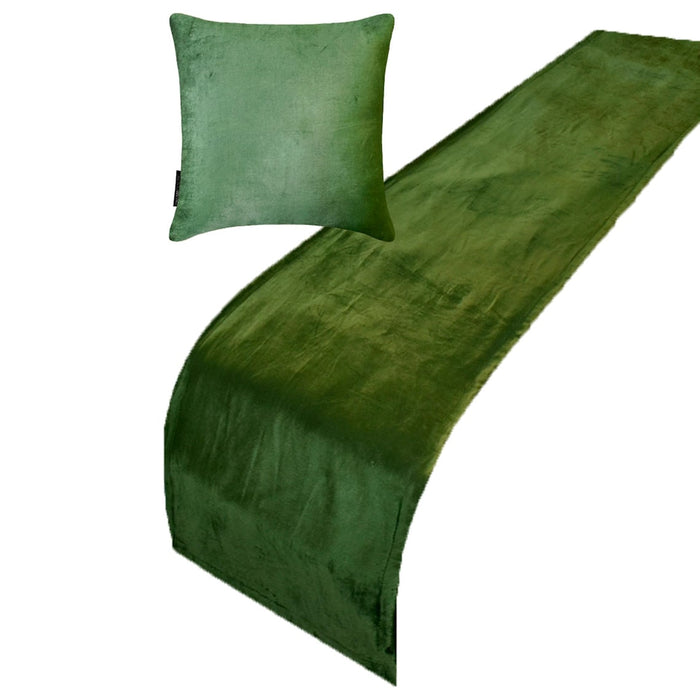 Green Velvet Plush Decorative Bed Runner and Pillow Cover