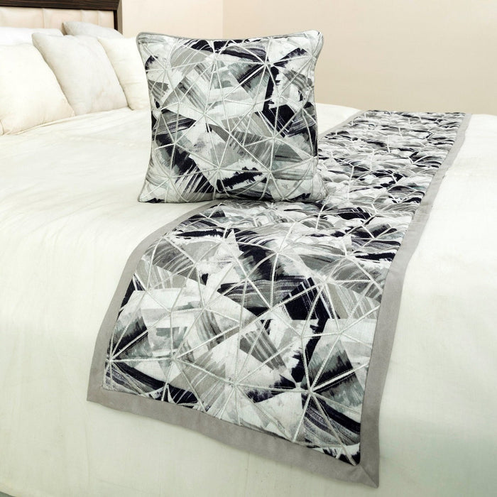 Grey Angular Decorative Bed Runner and Pillow Cover