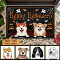 Halloween Custom Doormat, Gifts For Dog Lovers, Happy Halloween Dog Peeking From Curtain Holiday Doormat