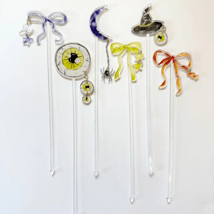 Halloween Drink Stir Sticks – Acrylic Cocktail Stirrers with Charms (6 Pack) - Josi James -