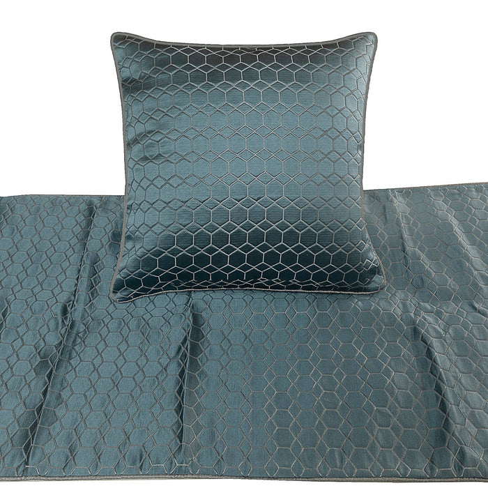 Hexagon Lagoon - Jacquard Blue Decorative Bed Runner and Pillow Cover