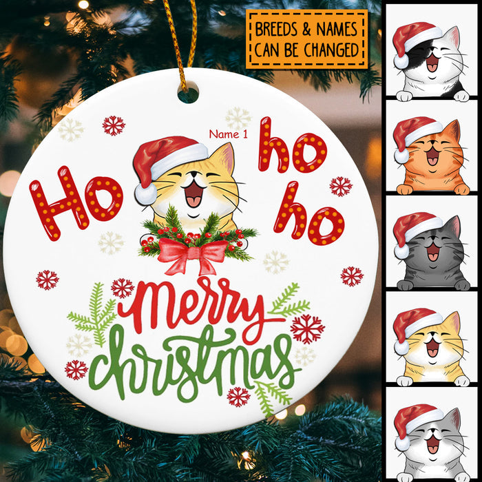 Ho Ho Ho - Merry Christmas - White Background - Personalized Cat Christmas Ornament