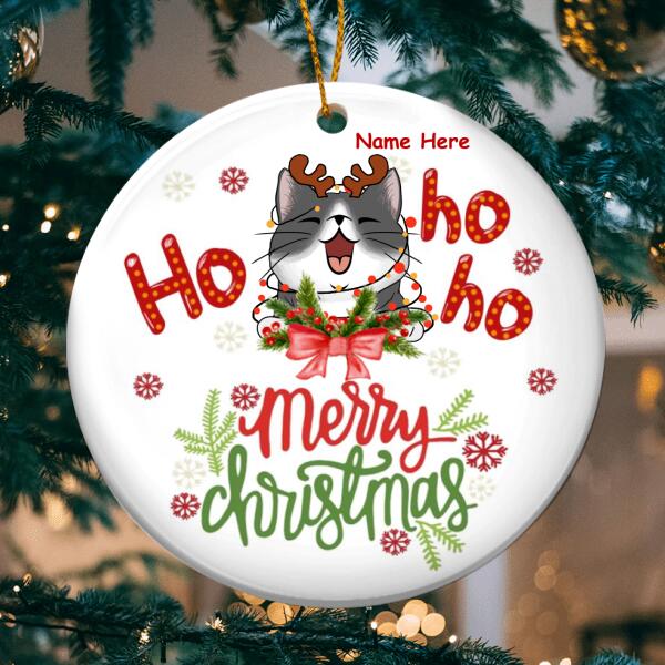 Ho Ho Ho - Merry Christmas - White Background - Personalized Cat Christmas Ornament