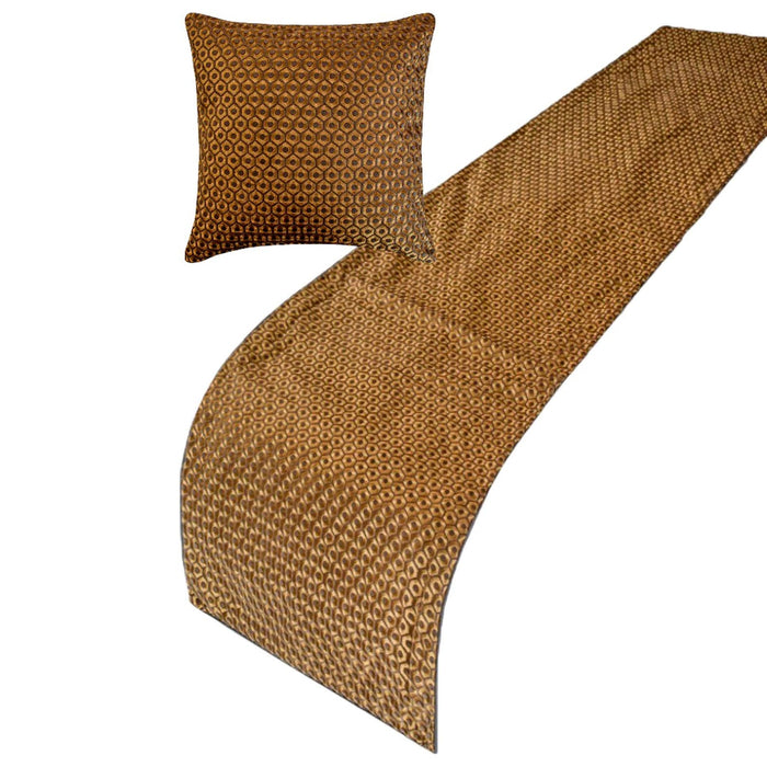 Honeycomb Luxe - Jacquard Gold Decorative Bed Runner and Pillow Cover