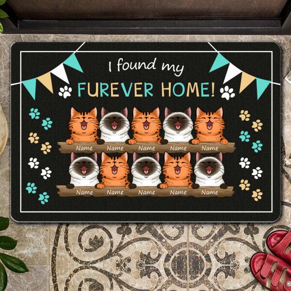 I Found My Furever Home - Laughing Peeking Cats - Personalized Cat Doormat
