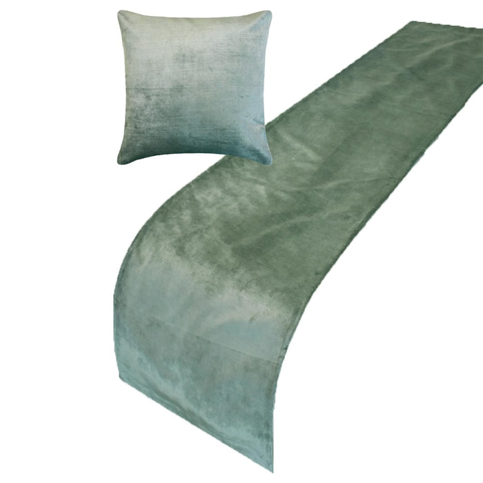 Ice Blue Velvet Plush Decorative Bed Runner and Pillow Cover