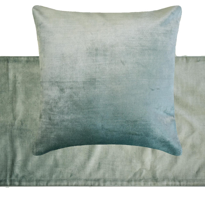 Ice Blue Velvet Plush - Velvet Ice Blue Decorative Bed Runner and Pillow Cover