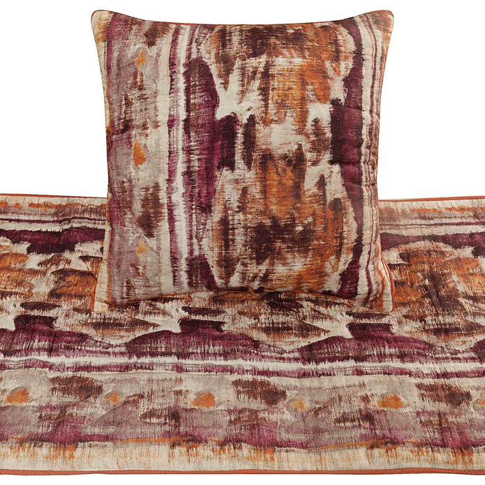 Ikat Splash - Cotton Printed Pink & Orange Decorative Bed Runner and Pillow Cover
