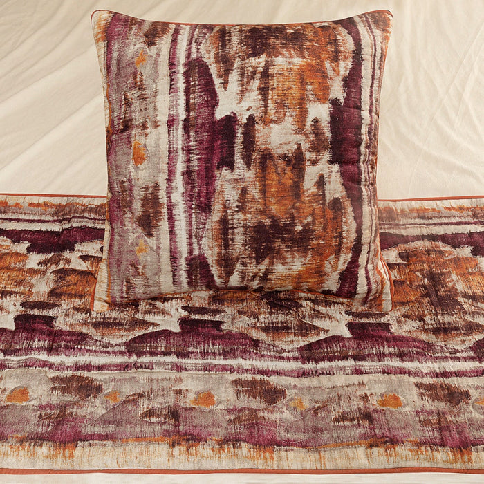 Ikat Splash - Cotton Printed Pink & Orange Decorative Bed Runner and Pillow Cover