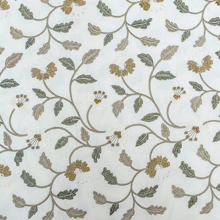 Ivory, Mustard Cotton with Embroidery Fabric by the Yard