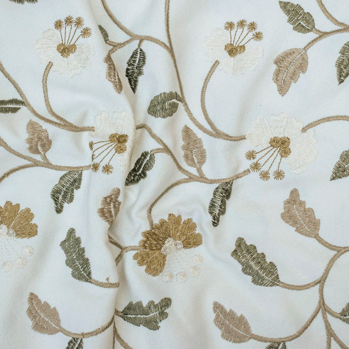 Ivory, Mustard Cotton with Embroidery Fabric by the Yard