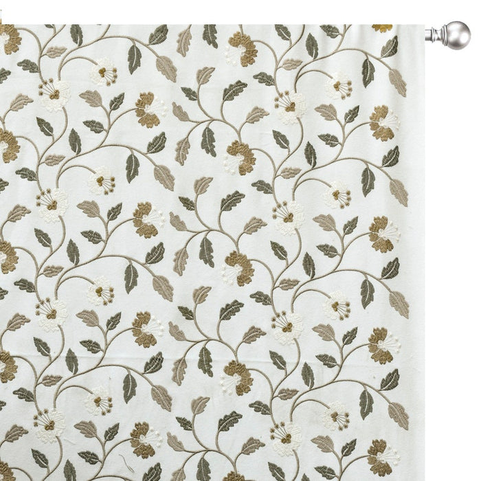 Ivory, Mustard Cotton with Embroidery Fabric by the Yard