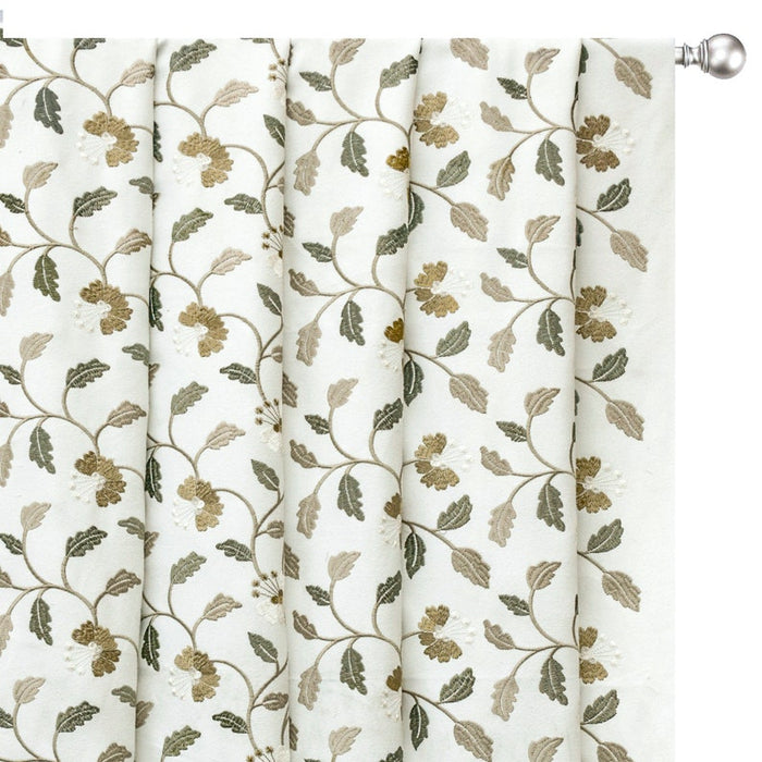 Ivory, Mustard Cotton with Embroidery Fabric by the Yard