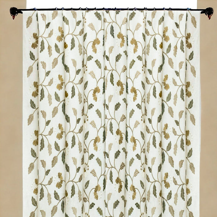 Ivory, Mustard Cotton with Embroidery Fabric by the Yard