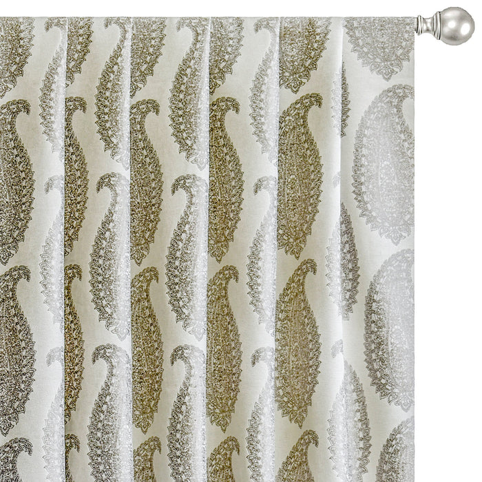 Ivory N Grey Paisley Cotton Woven Curtain Panels