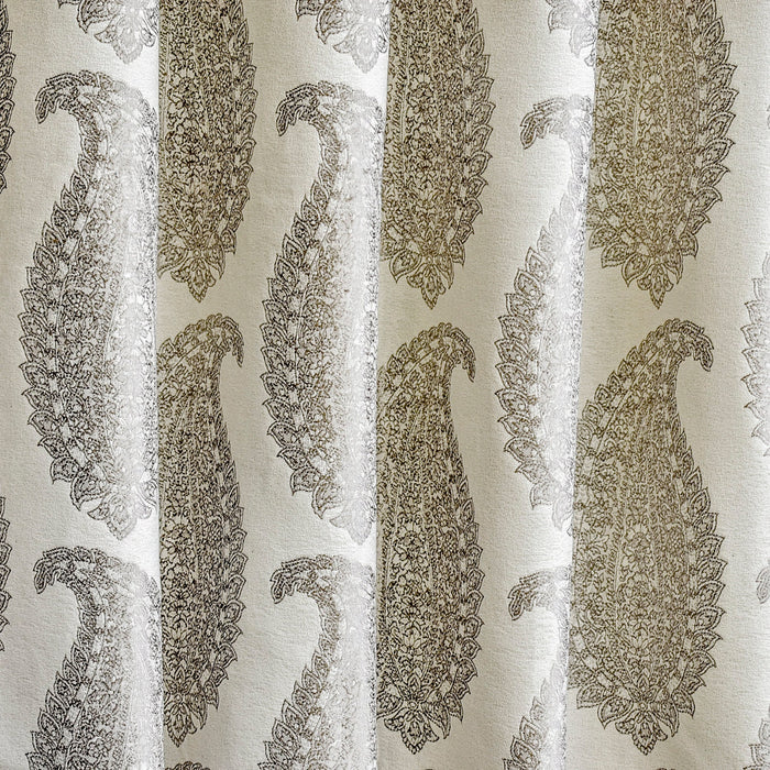 Ivory N Grey Paisley Cotton Woven Curtain Panels