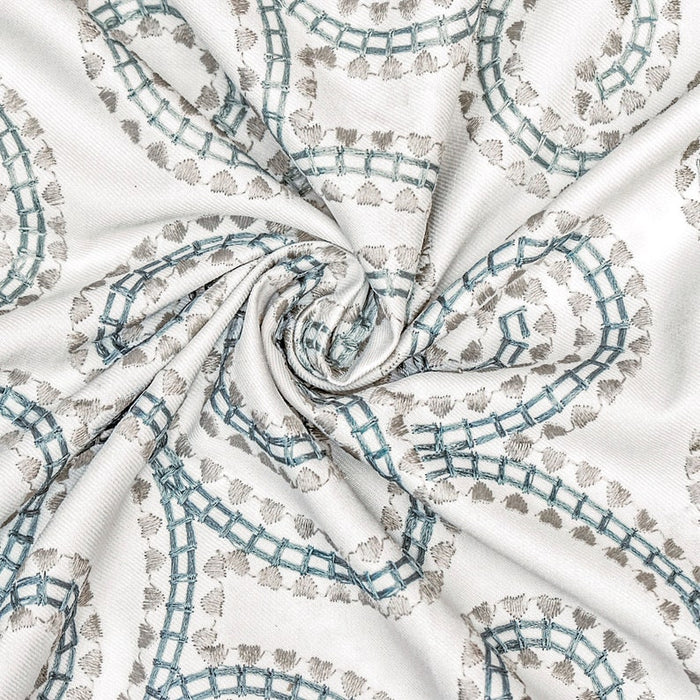 Ivory, Teal Cotton Embroidery Fabric by the Yard