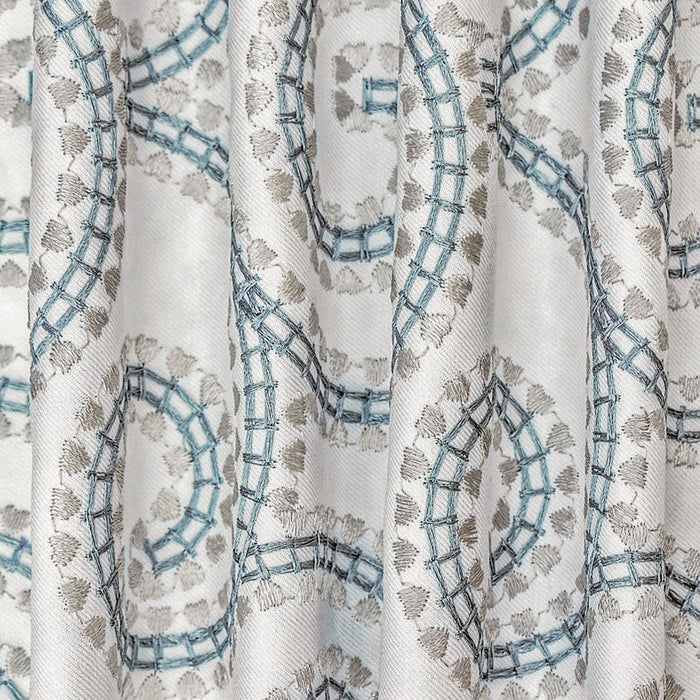 Ivory, Teal Cotton Embroidery Fabric by the Yard