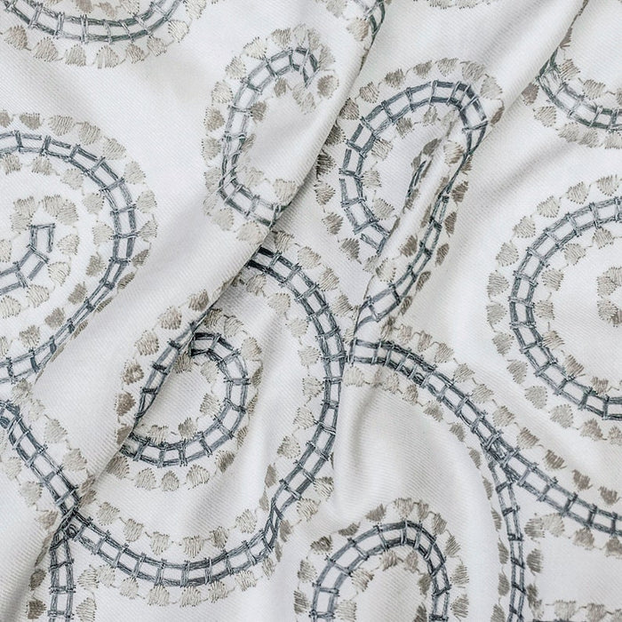 Ivory, Teal Cotton Embroidery Fabric by the Yard