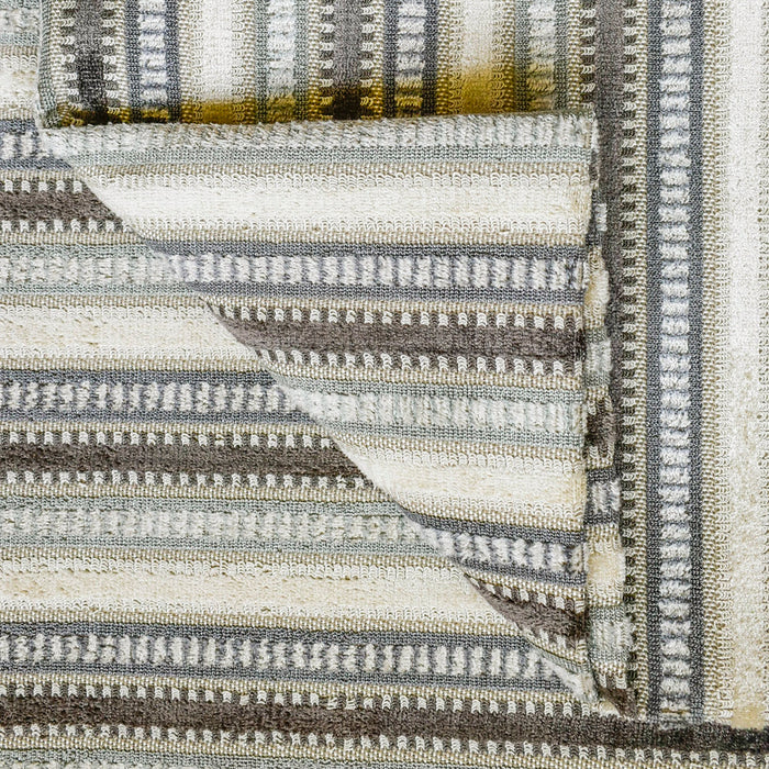 Jacquard Velvet Stripes Gray & Teal Jacquard Chenille Velvet Fabric By The Yard