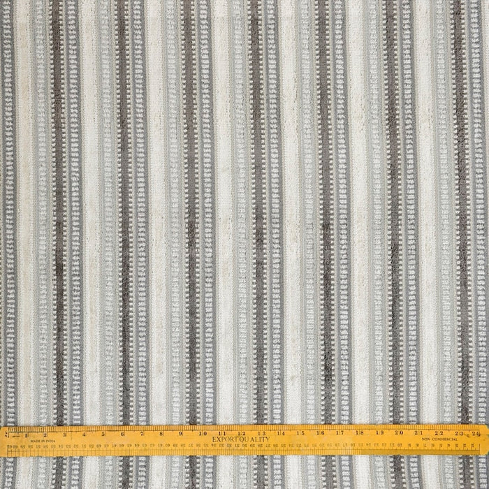 Jacquard Velvet Stripes Gray & Teal Jacquard Chenille Velvet Fabric By The Yard